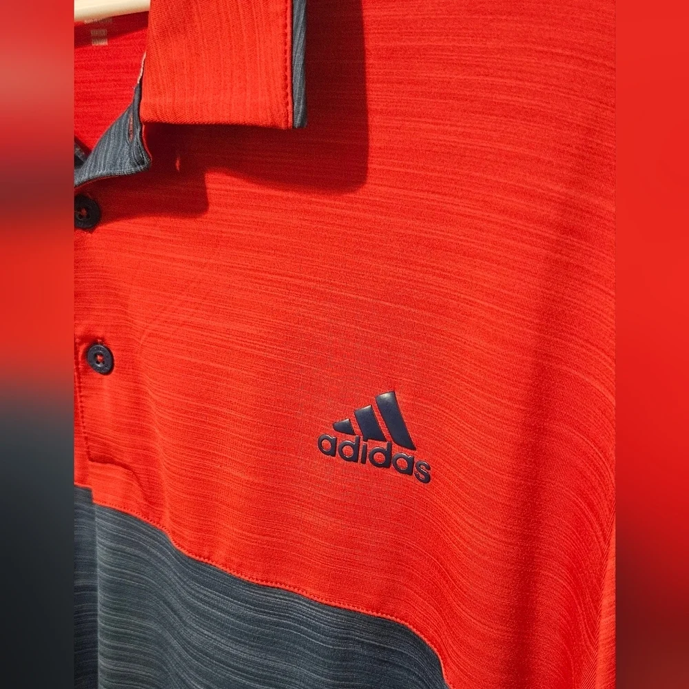 Adidas XL Mens Golf Polo Red & Navy Short Sleeve USA Sleeve B8